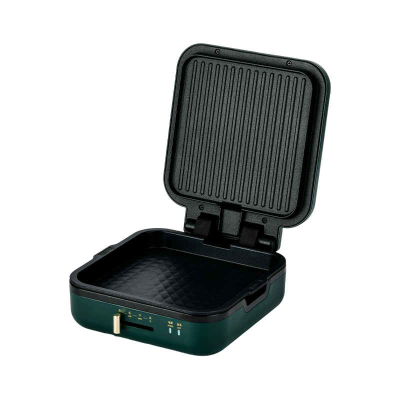 BJX-S017 24x24 cm grillpande med grill (temperaturkontrol + trækornshåndtag)